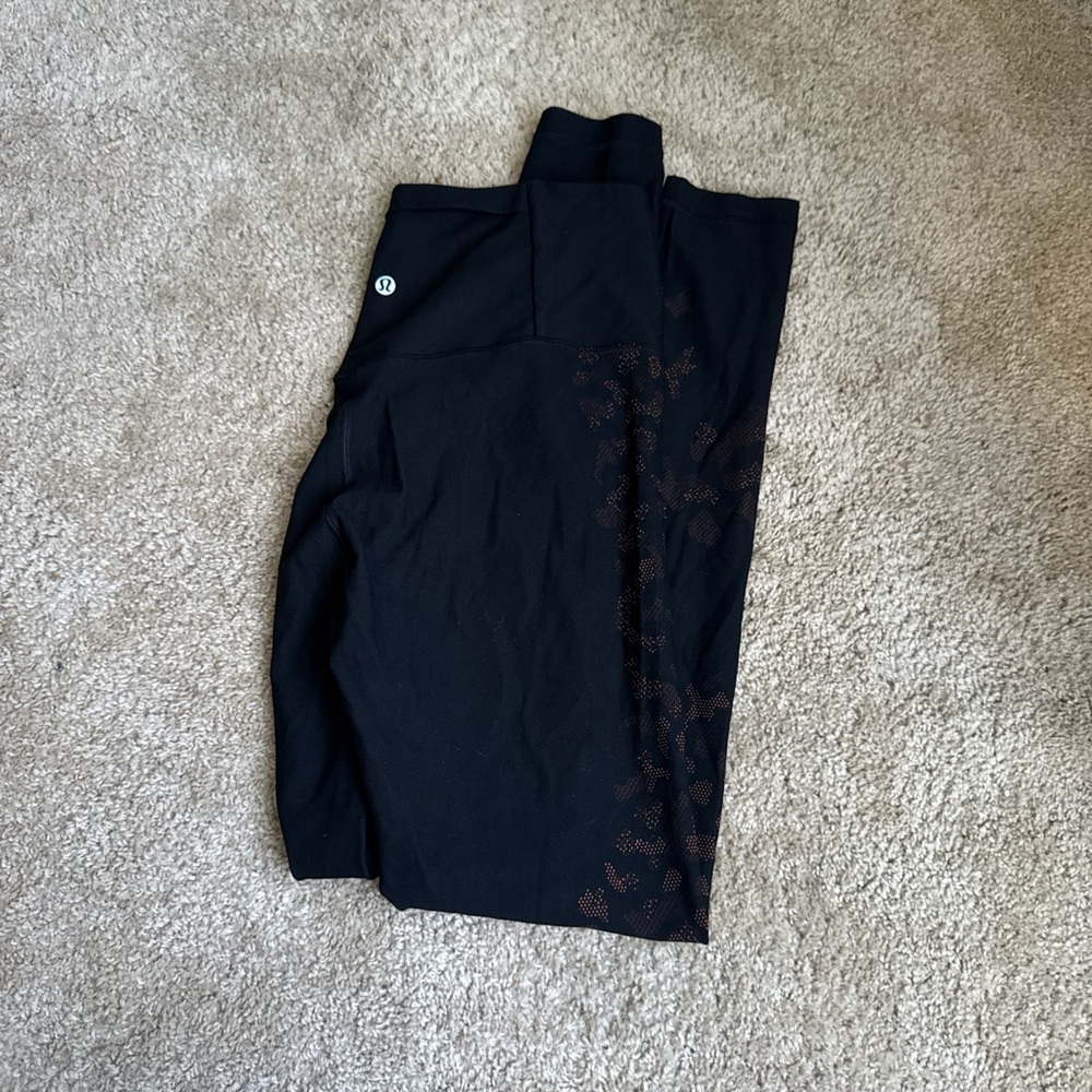 lululemon athletica Black leggings with orange cheetah design